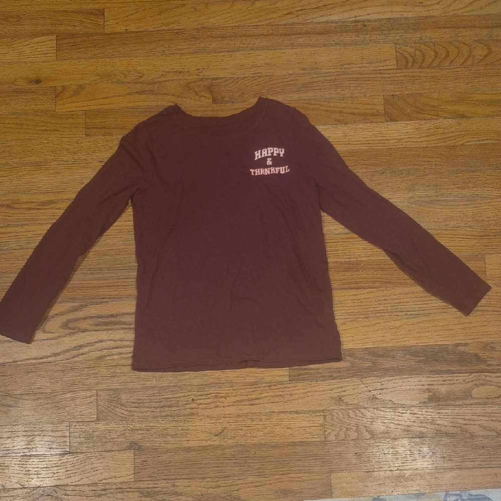 Cat & Jack Maroon Long Sleeve Tee - Happy & Thankful